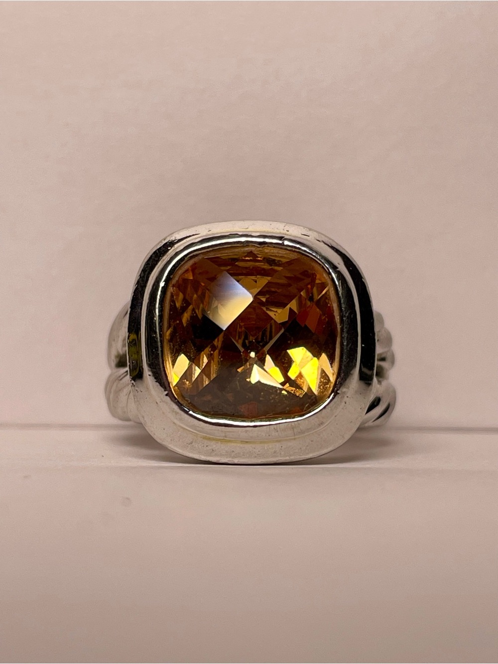 925 Citrine Cushion Ring